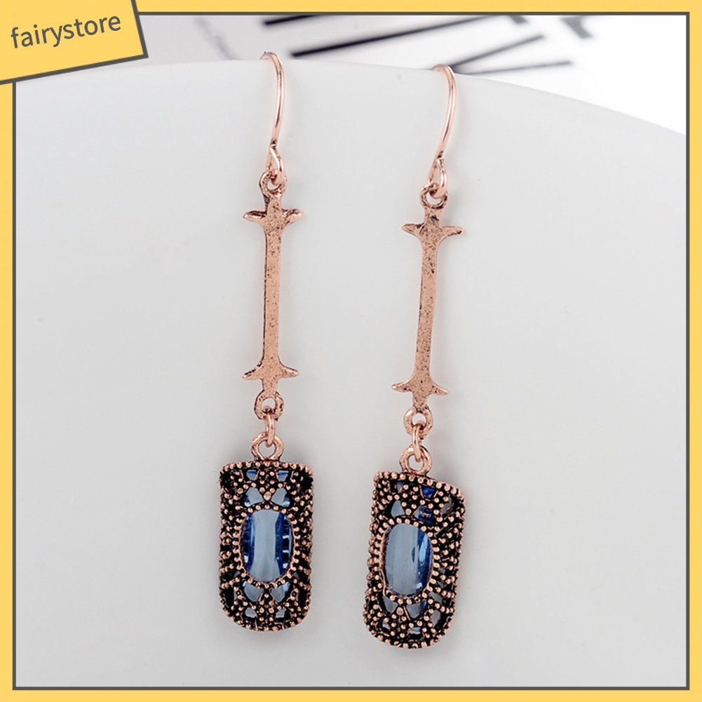 Bông Tai Dài Hình Chữ Nhật Đính Đá Zircon Phong Cách Retro Dành Cho Nữ