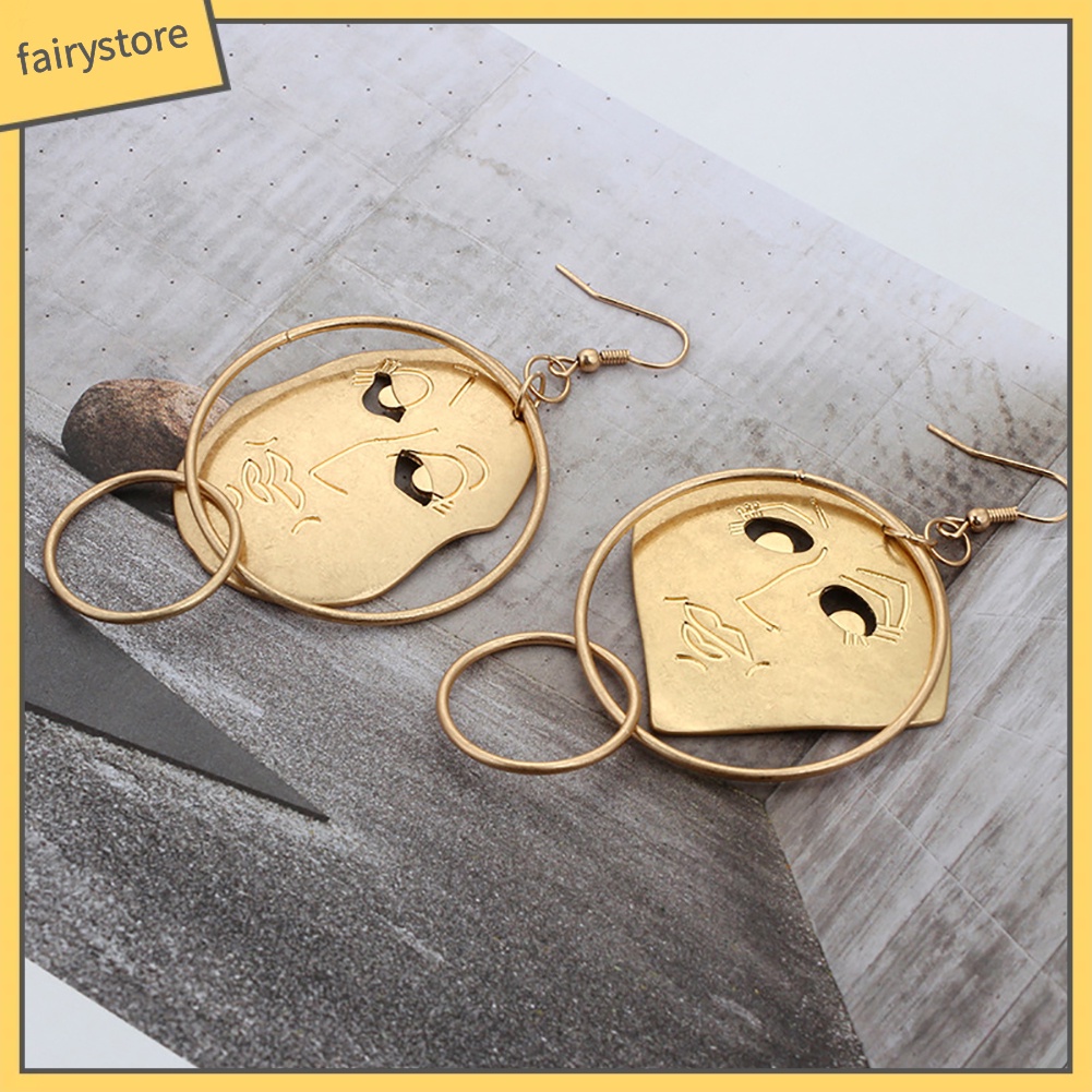 Khuyên Tai Dạng Móc Mặt Người Không Đối Xứng Chạm Khắc Thời Trang Cho Nữ