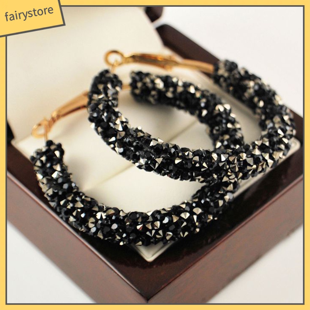 Đôi Bông Tai Khoen Tròn Đính Đá Thời Trang Cho Nữ