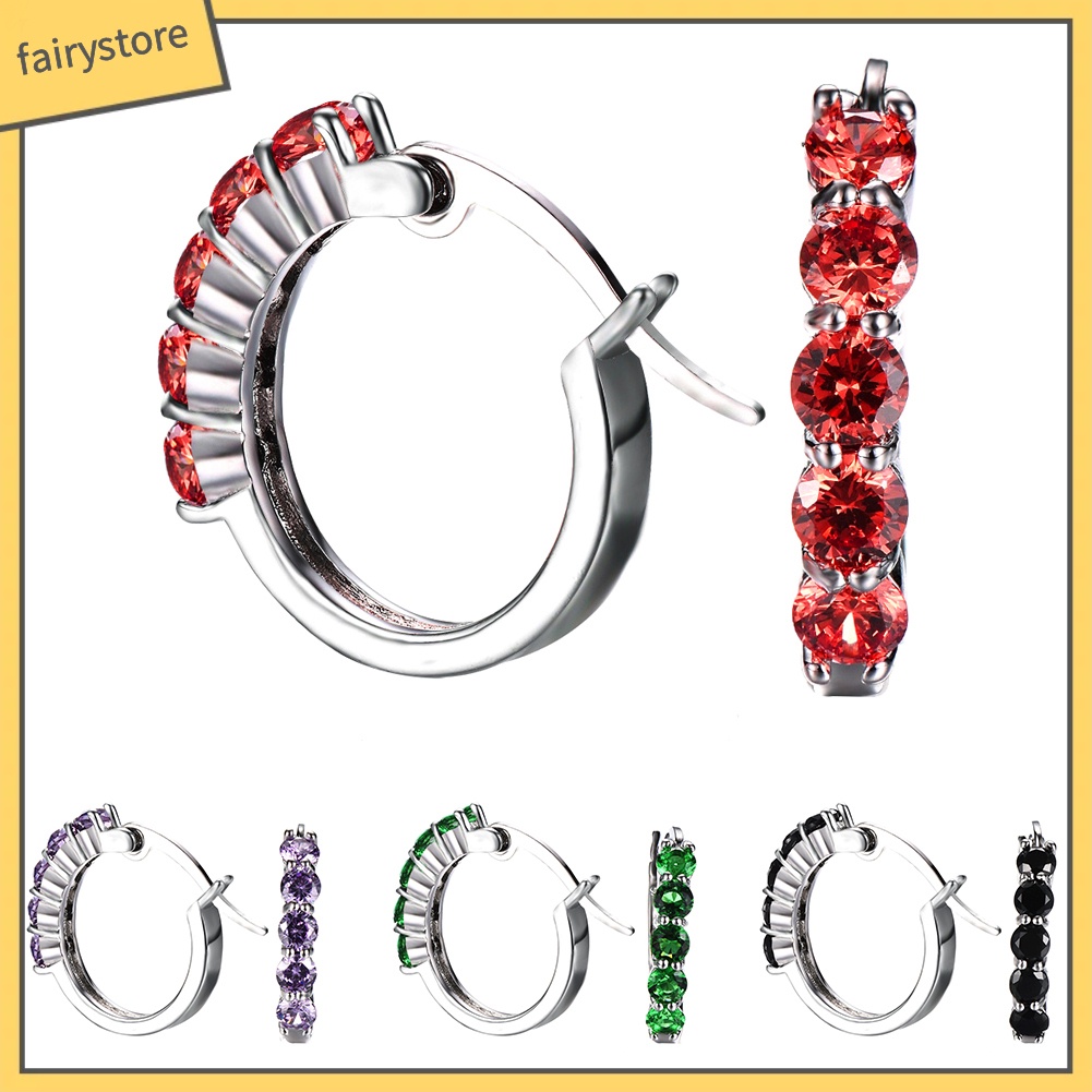 Bông Tai Mạ Bạc Hình Tròn Đính Đá Zircon Thời Trang Dành Cho Nữ