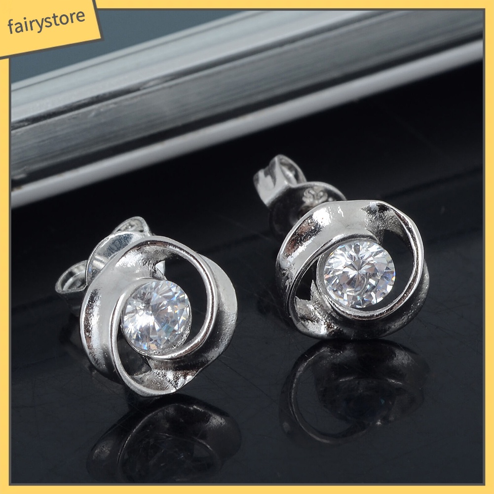 Bông Tai Mạ Bạc Đính Đá Phong Cách Cổ Điển Cho Nữ