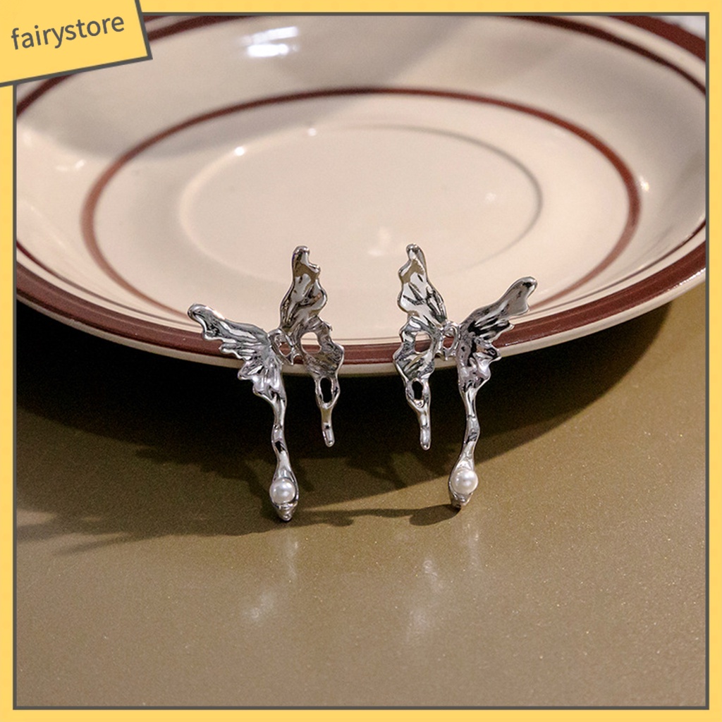 [FRO] 1 Đôi Bông Tai Hình Bướm Nạm Ngọc Trai Giả Bằng Kim Loại Tinh Tế