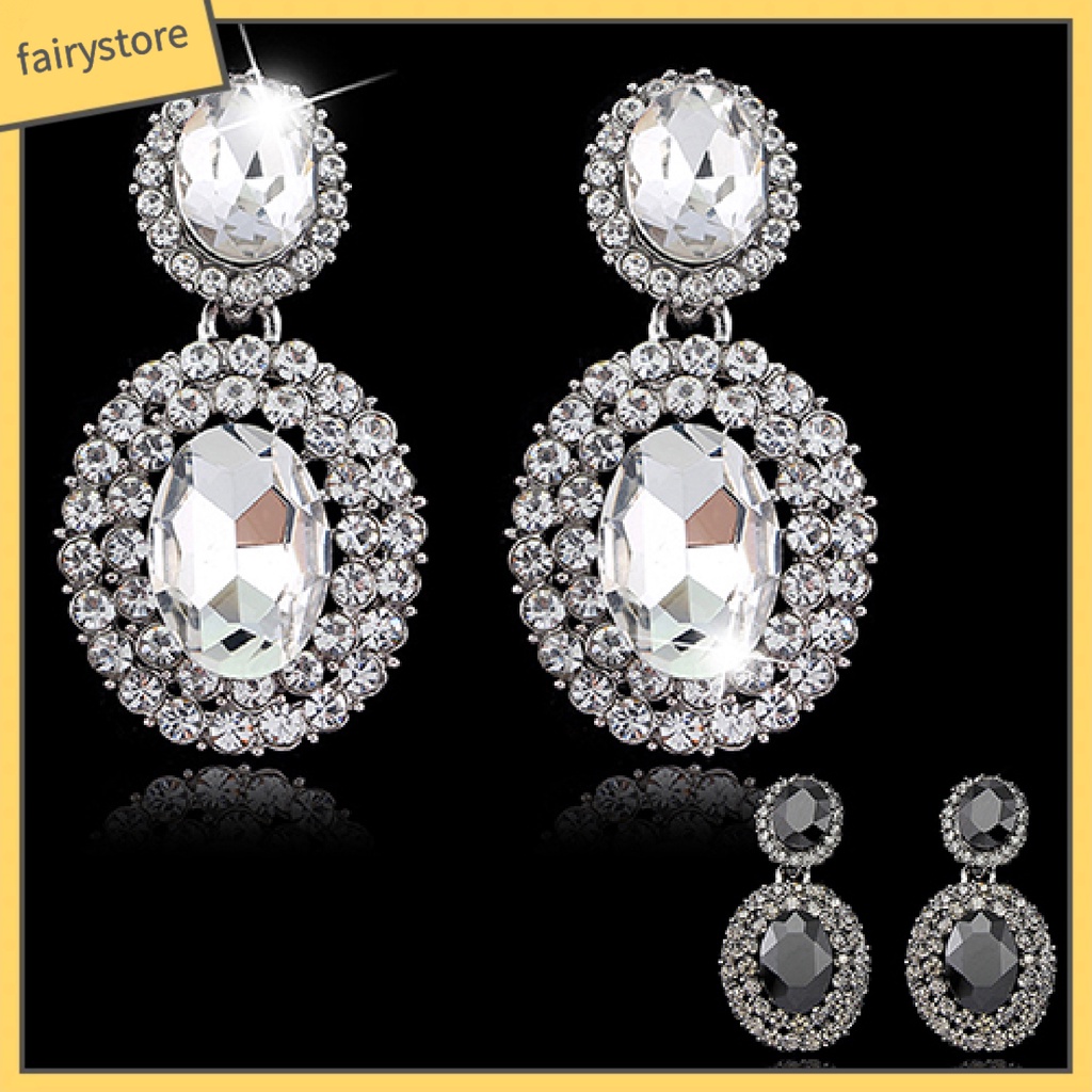 1 Đôi Bông Tai Đính Đá Hình Oval Phong Cách Cổ Điển Sang Trọng