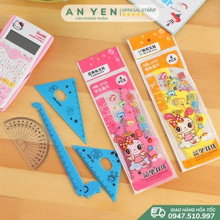 Thước kẻ học sinh cute, bộ 4 thước kẻ eke nhựa hình thú dài 15cm đồ dùng học tập làm quà tặng học sinh