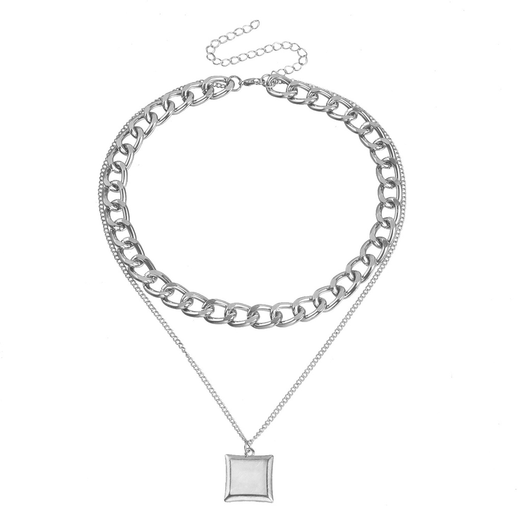 Vòng cổ Hợp Kim Mặt Vuông Hai Lớp Màu Trắng Thời Trang Cho Nữ