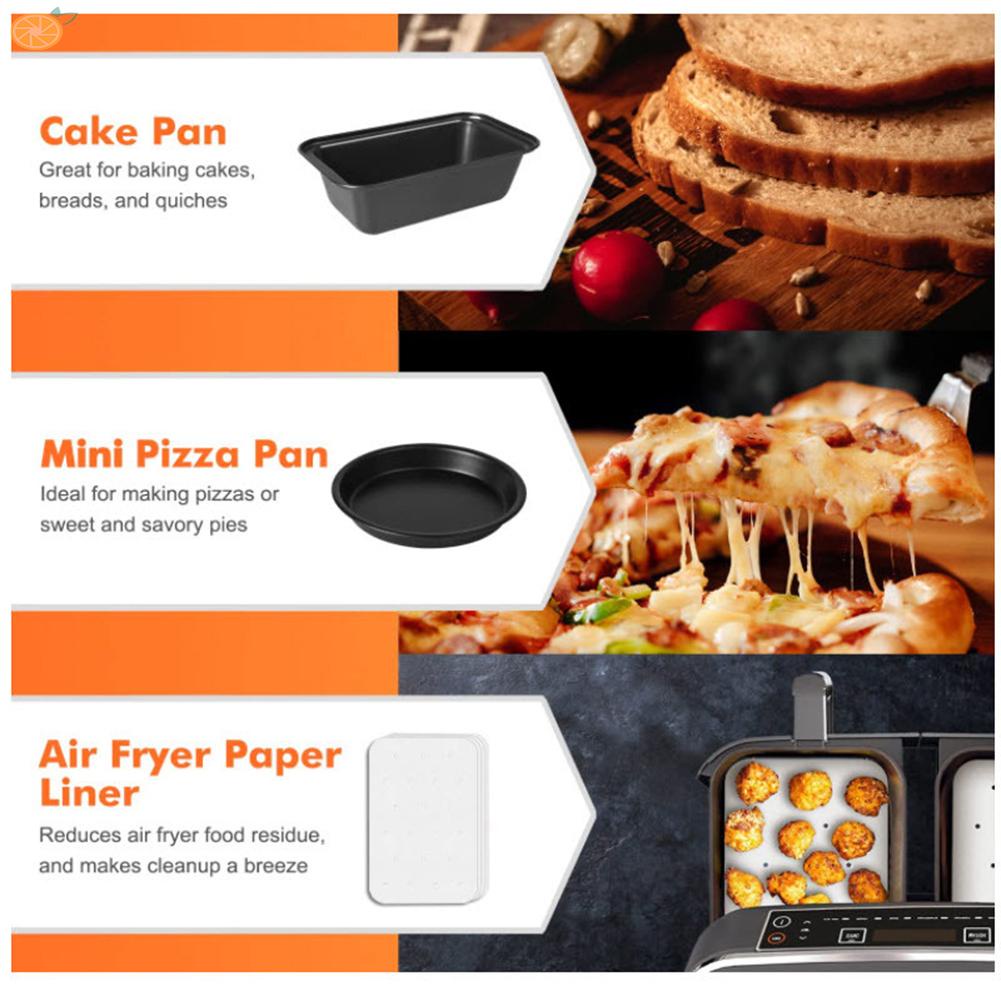【VARSTR】Air Fryer Accessory Set Multi Purpose 9 Piece Kit with Non Stick Coated Pans &amp; Skewer Rack