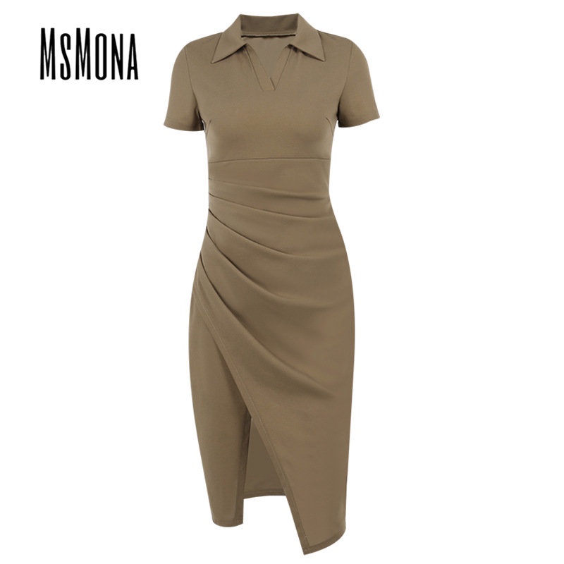 Đầm Midi Cổ V Tay Ngắn Màu Trơn Thời Trang 2023 Quyến Rũ Cho Nữ