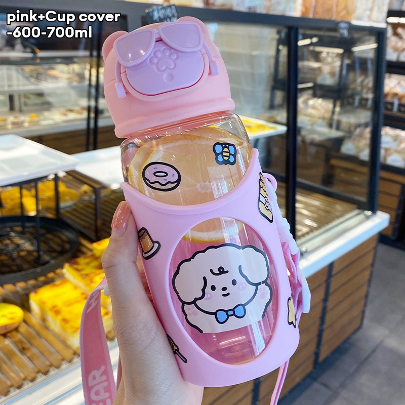 Bình Nước Nhựa Có Ống Hút Họa Tiết Hoạt Hình Dễ Thương Cho Bé