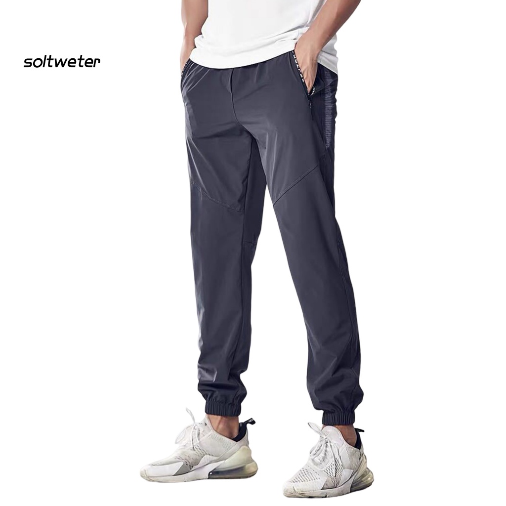 Quần Thể Thao Mùa Hè Bằng Lụa Lạnh Trơn Màu Sắc Thắt Nơ Eo Co Giãn Khô Nhanh Cho Nam