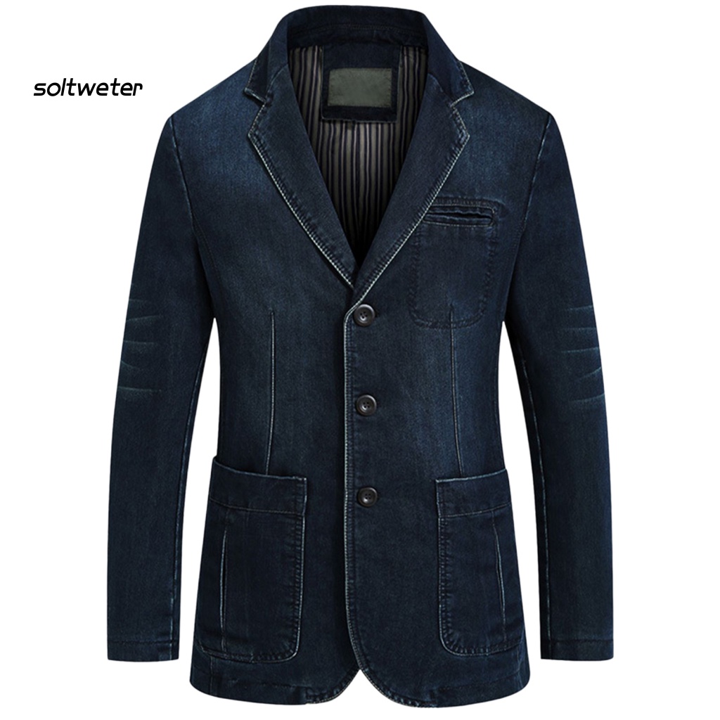 Áo Khoác Denim Màu Trơn Cổ Bẻ Cài Một Hàng Nút Có Túi Ôm Dáng Phong Cách Đường Phố Mùa Thu