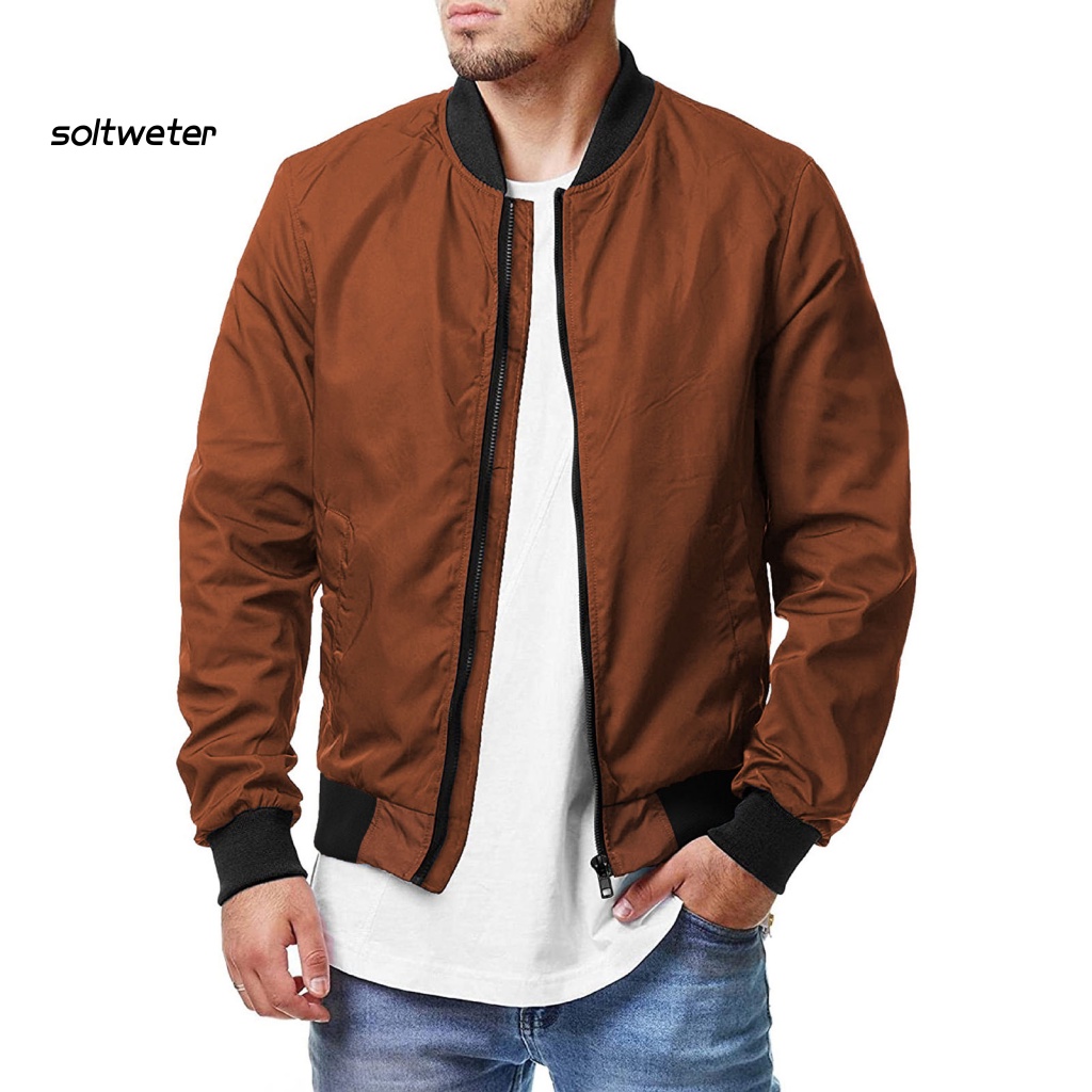 Áo Khoác Cổ Đứng Tay Dài Màu Trơn Có Khóa Kéo Dáng Rộng Thời Trang Đường Phố Mùa Thu Cho Nam