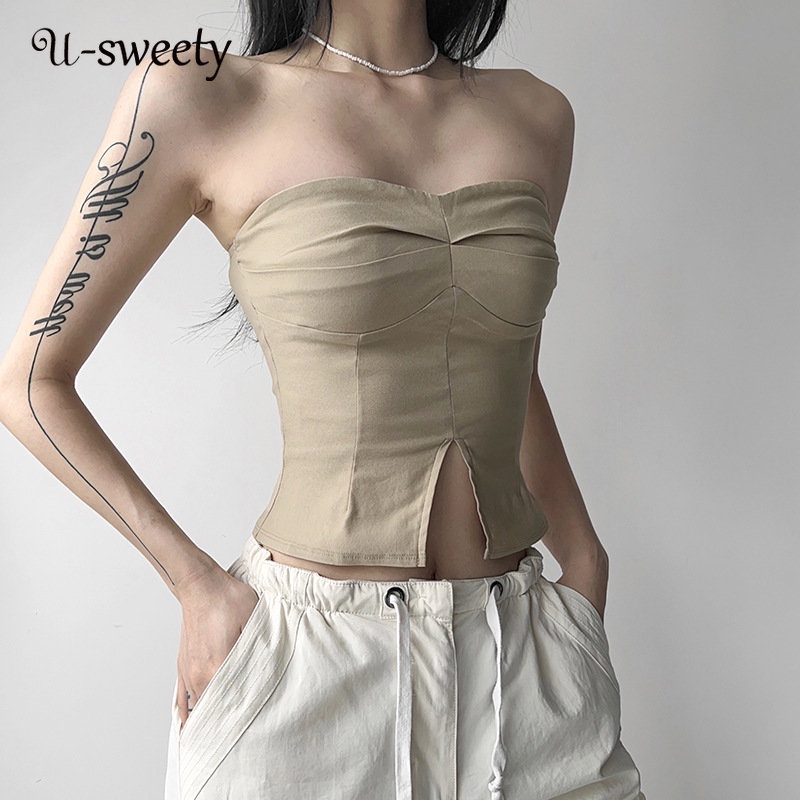 Áo Ống Không Tay Dáng Ôm Hở Vai Màu Sắc Đơn Giản Thời Trang 2023 Dành Cho Nữ