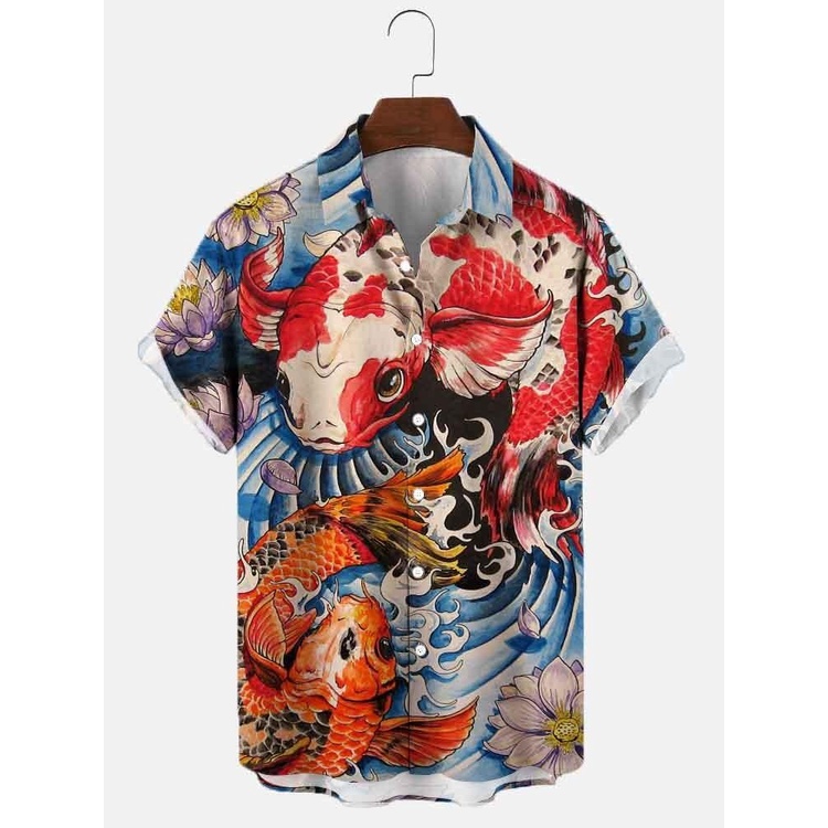 Áo Sơ Mi Tay Ngắn In Hình Cá Koi 3d Thời Trang Mùa Hè Cho Nam Và Nữ