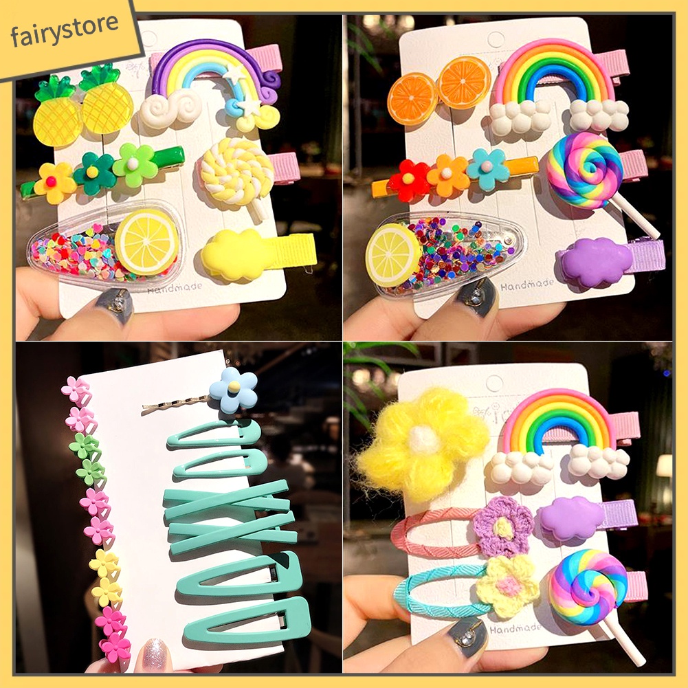 Kẹp Tóc Mái Cầu Vồng Họa Tiết Hoa / Dâu Hoạt Hình Cho Bé Gái