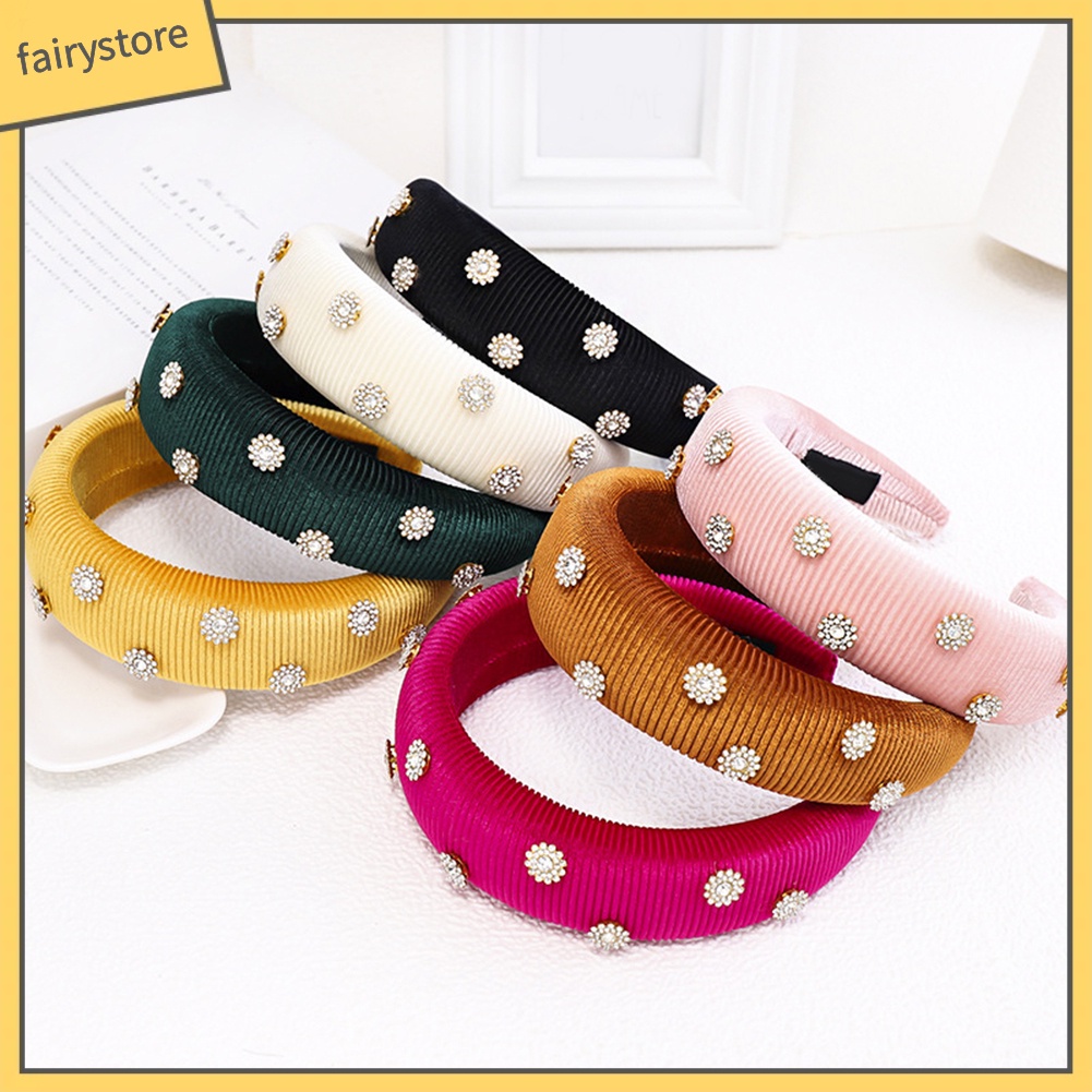 Băng Đô Cài Tóc Bằng Mút Xốp Dày Đính Đá Hình Hoa Cho Nữ