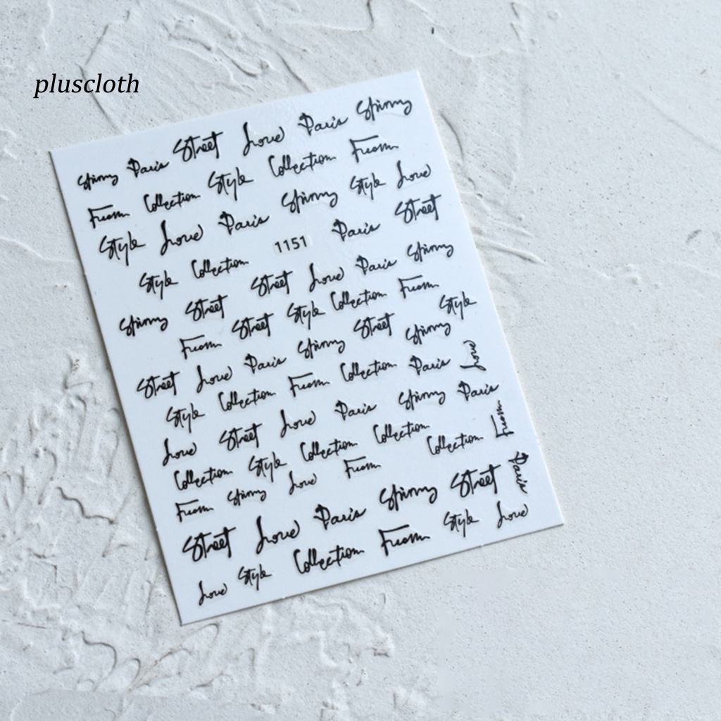 &lt; Pluscloth &gt; Miếng Dán Trang Trí Móng Tay Nghệ Thuật Nhiều Kiểu Chữ Cái Trượt Ba Chiều Lấp Lánh DIY