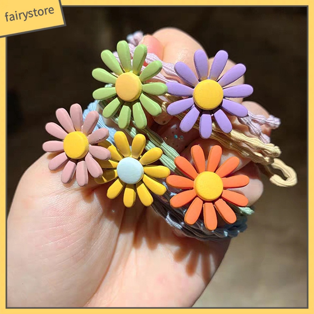 Dây Cột Tóc Co Giãn Đính Hoa Thiết Kế Đơn Giản Xinh Xắn Cho Nữ