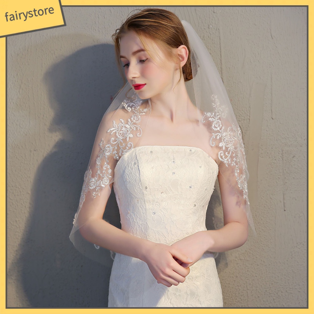 Mạng Che Mặt Vải Tuyn Trắng Thêu Hoa Lãng Mạn Dùng Cho Cô Dâu Trong Tiệc Cưới