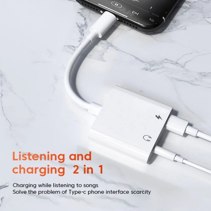 Dây Cáp Âm Thanh AUX 3.5mm 2 Trong 1 Cho Điện Thoại Iphone 1