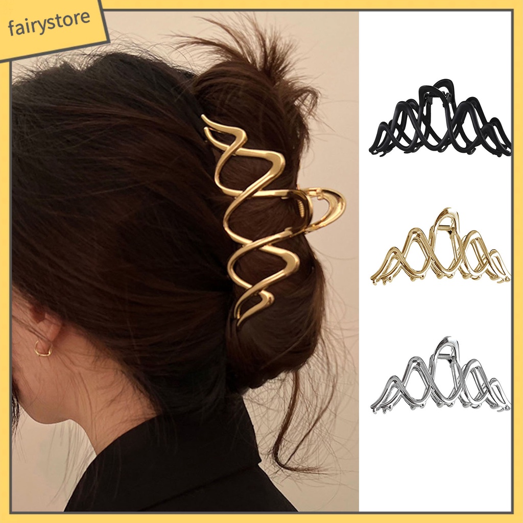 Kẹp Tóc Dạng Gợn Sóng Màu Trơn Co Giãn Chống Trượt Bằng Thép Không Gỉ