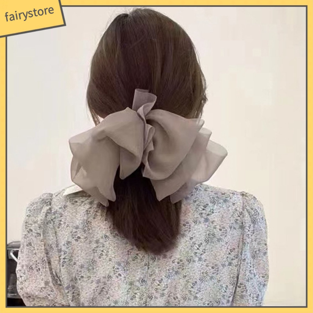 Kẹp Tóc Đính Nơ Lưới Màu Trơn Co Giãn Tốt Chống Trượt Phong Cách Hàn Quốc Cho Nữ