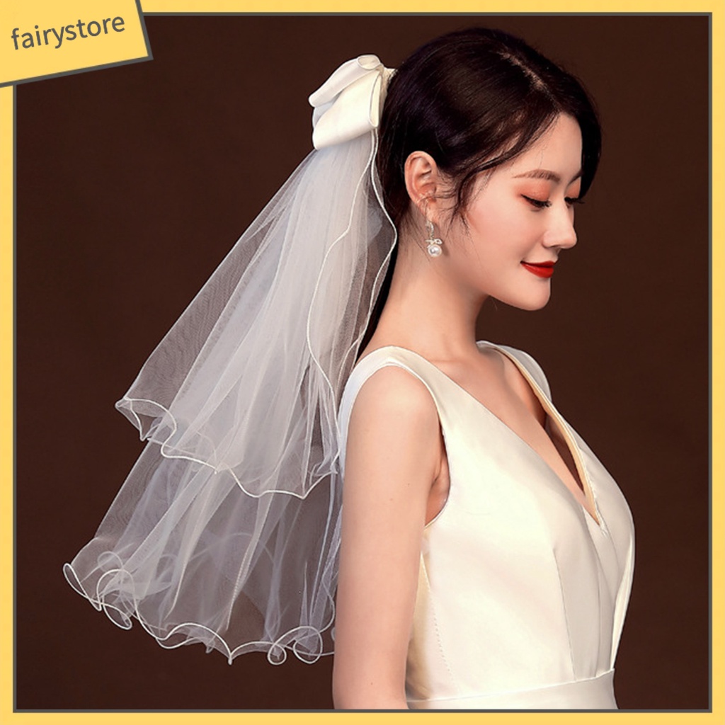 [FRO] Mạng Che Mặt Màu Trắng Dáng Dài Hai Lớp Tạo Kiểu Tóc Đẹp Thu Hút Thanh Lịch Cho Cô Dâu