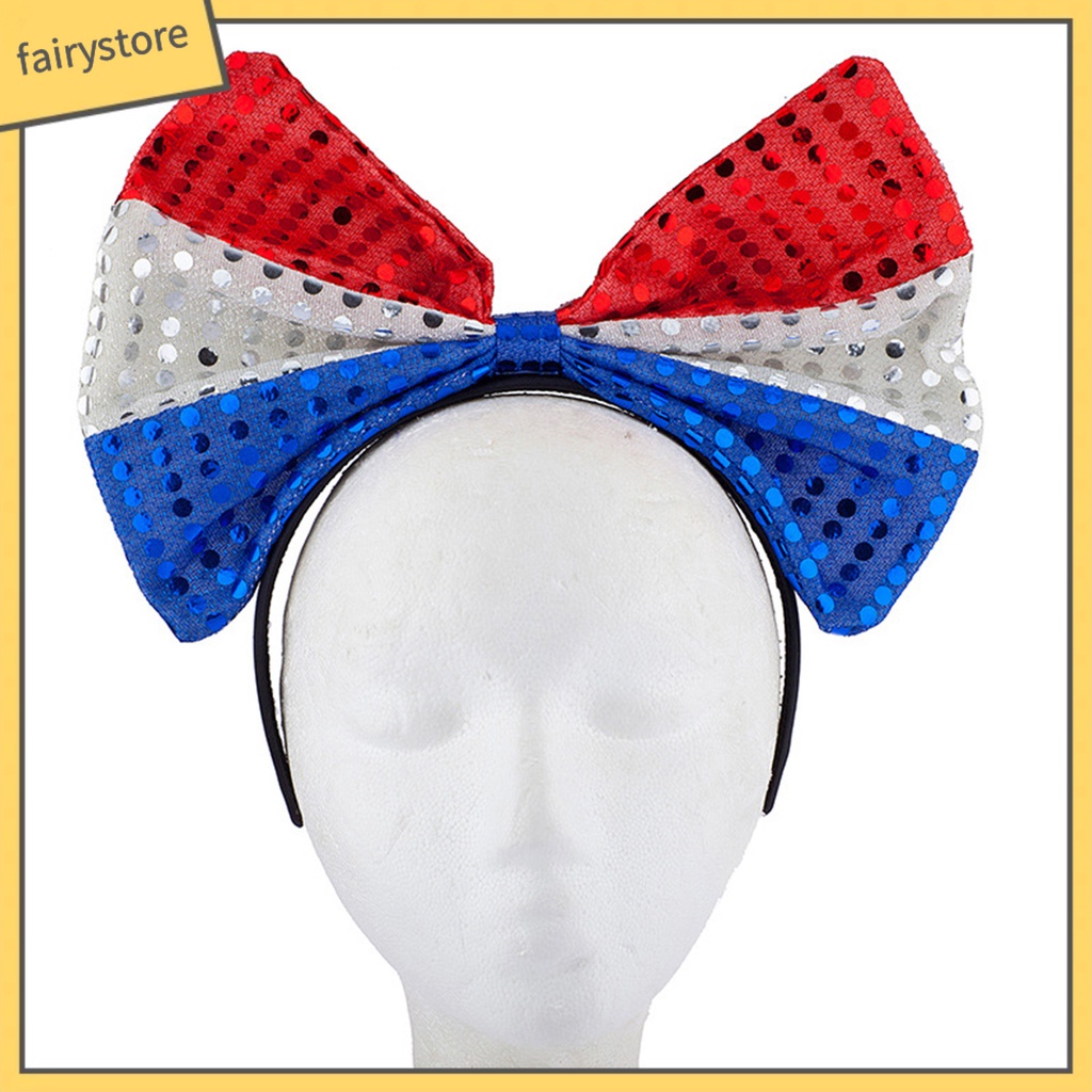 [FRO] Băng Đô Nơ Lớn Đính Kim Sa Phong Cách Mỹ Độc Lập Ngày Lễ