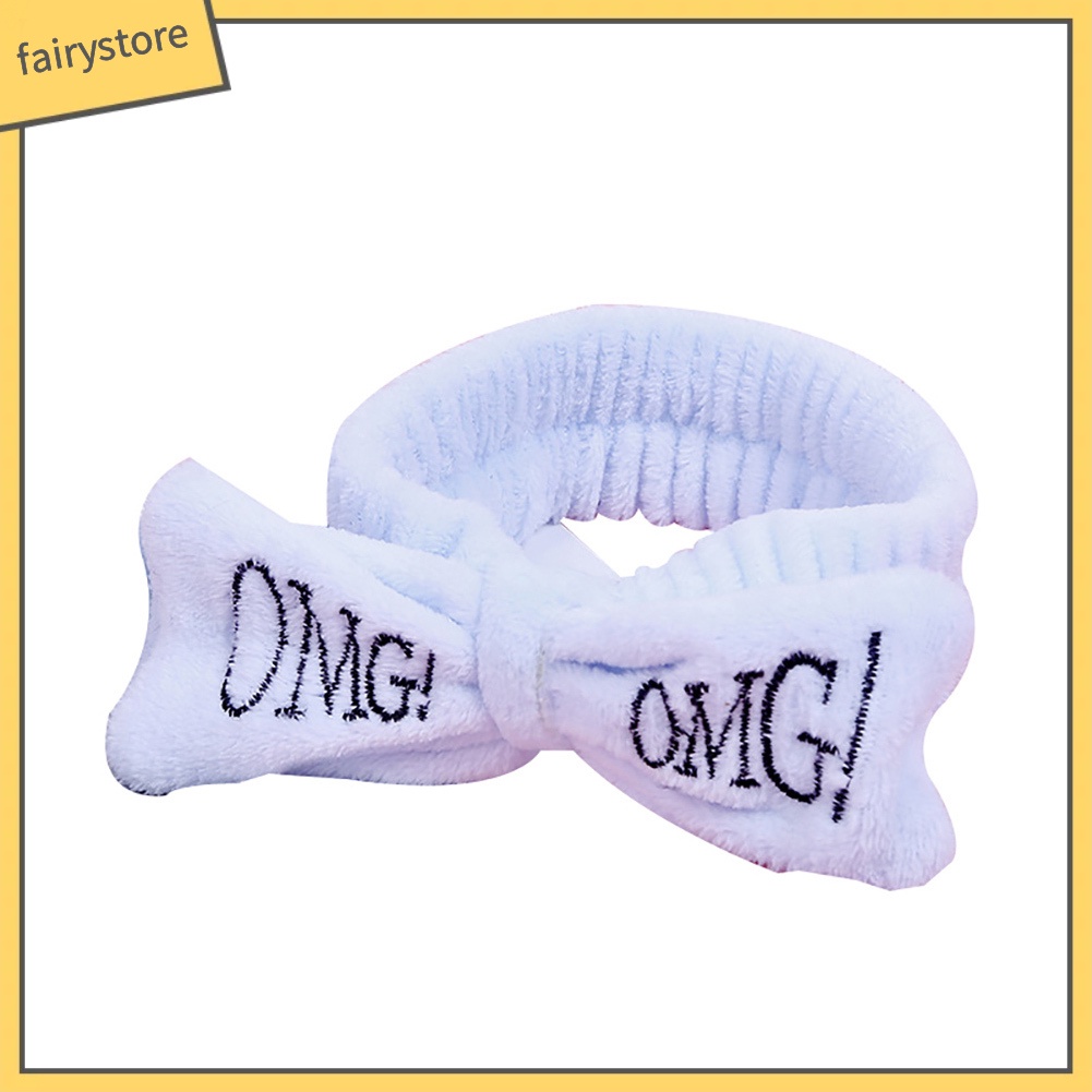 Băng Đô Nhung Lông Co Giãn Thêu Chữ Thắt Nơ Cho Nữ Rửa Mặt