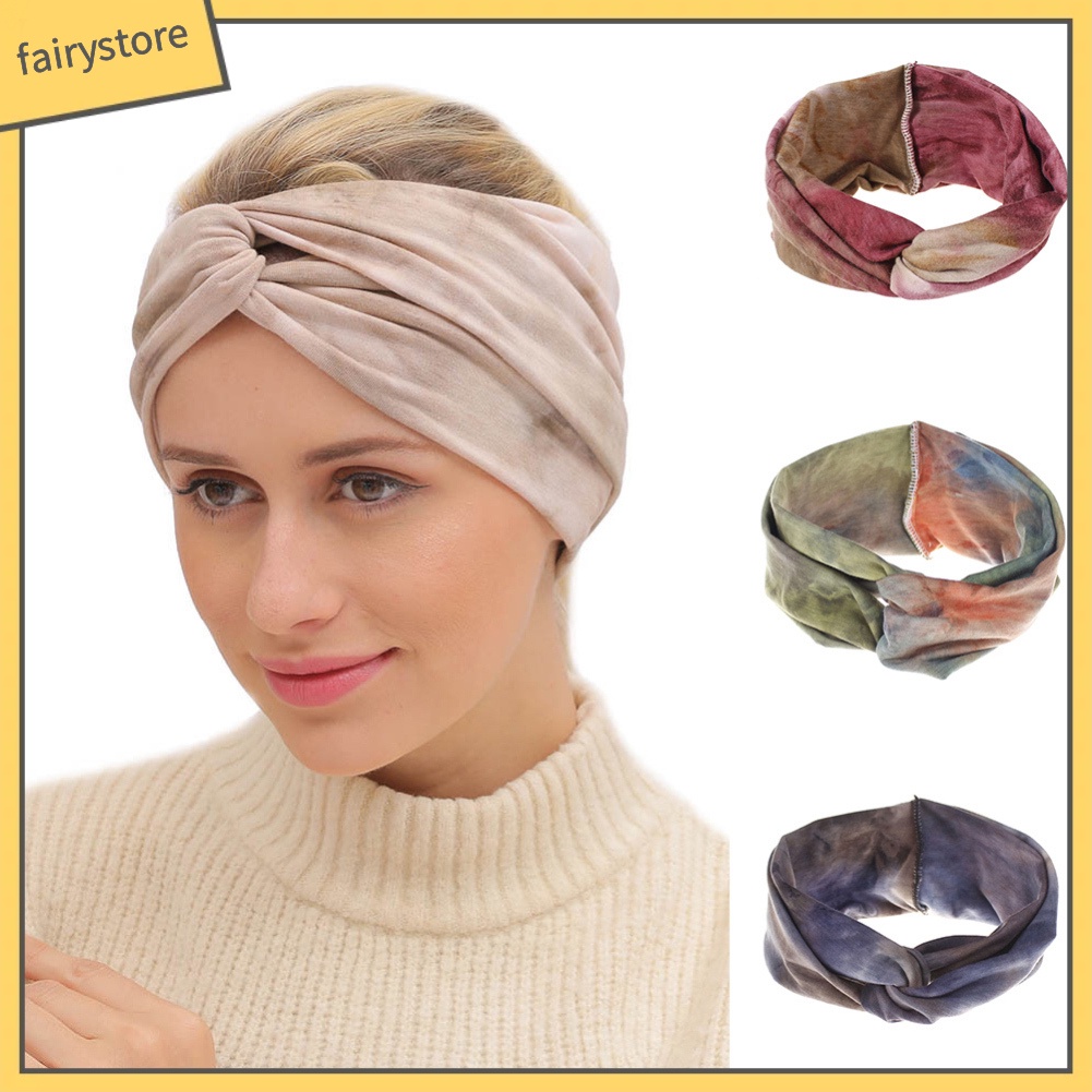 Băng Đô Bản Rộng Thắt Nút Co Giãn Nhuộm Màu Phong Cách Bohemian Cho Nữ