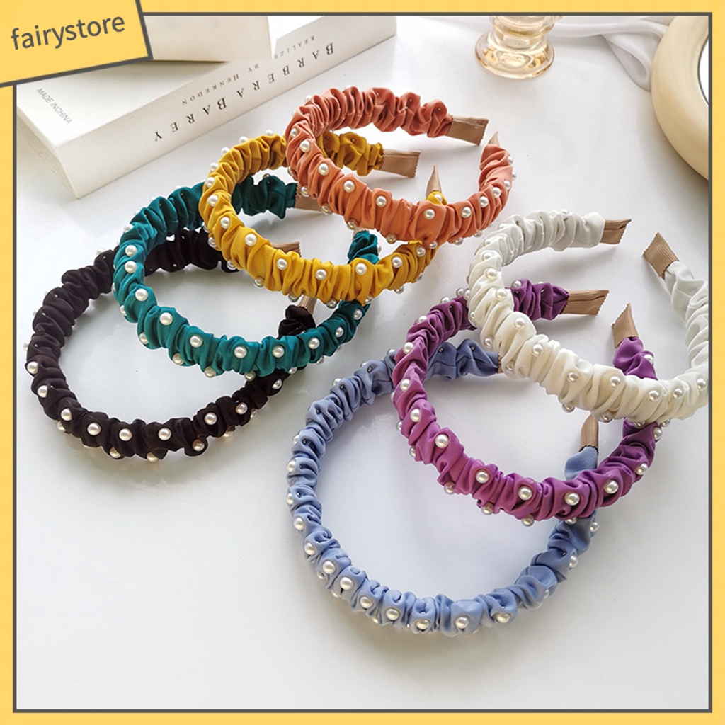 Băng Đô Bản Rộng Đính Ngọc Trai Nhân Tạo Chống Trượt Cho Nữ