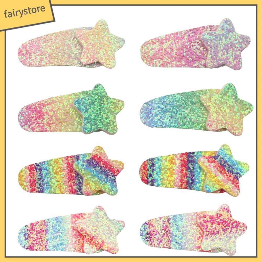 Set 4 Kẹp Tóc Hình Ngôi Sao / Giọt Nước Lấp Lánh Cho Bé Gái