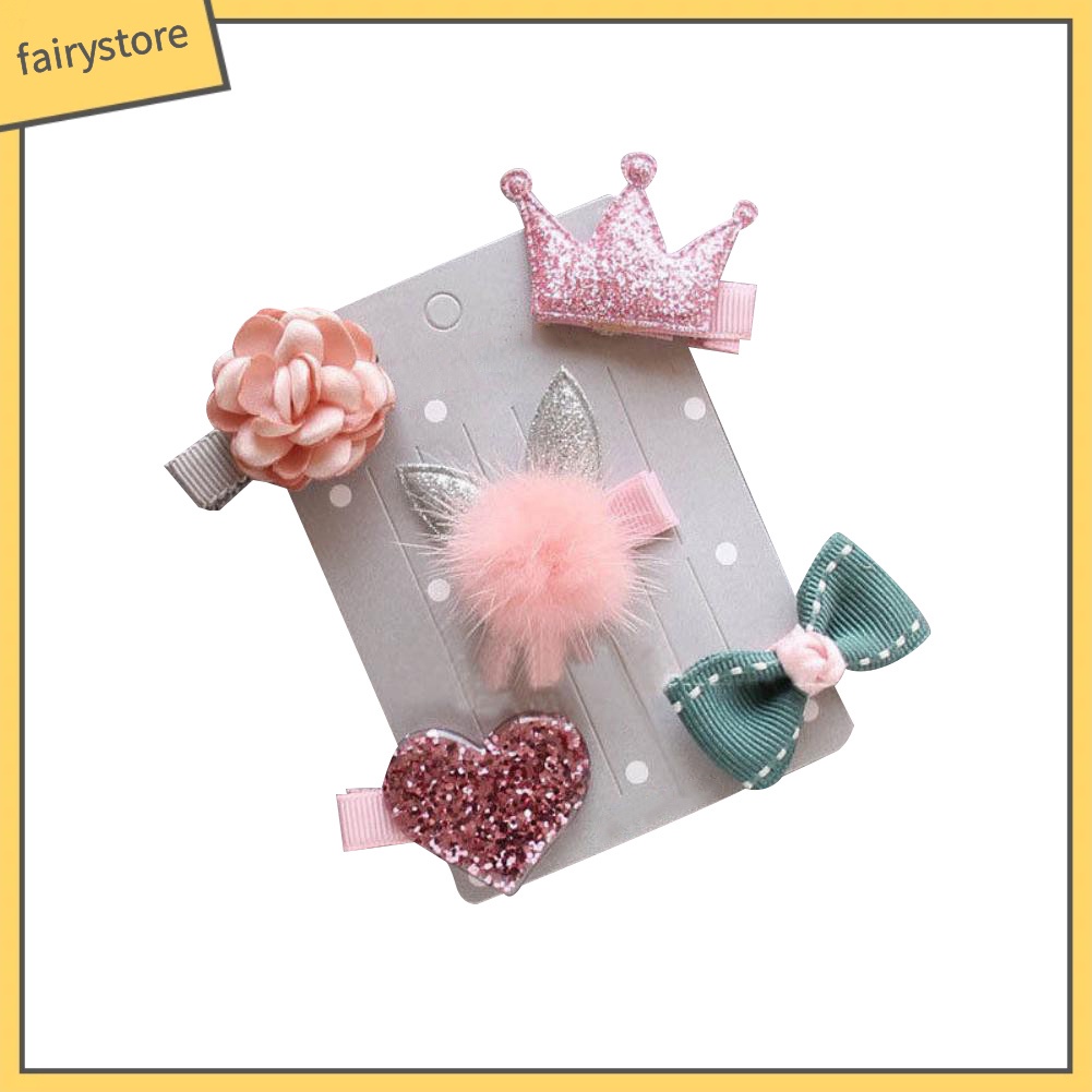 Set 5 Kẹp Tóc Hình Ngôi Sao / Nơ / Bông Hoa Ngọt Ngào Cho Bé Gái