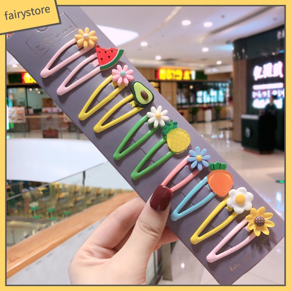 Set 10 Kẹp Tóc Hình Cây Dù / Hoa / Trái Cây Dễ Thương Cho Bé Gái