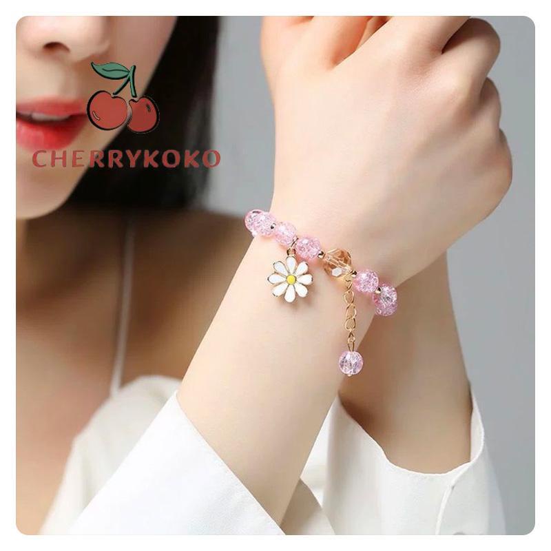 🍒🍒CHERRYKOKO Vòng Tay Tua Rua Đính Hoa Cúc Pha Lê Phong Cách Hàn Quốc Thời Trang Cho Nữ