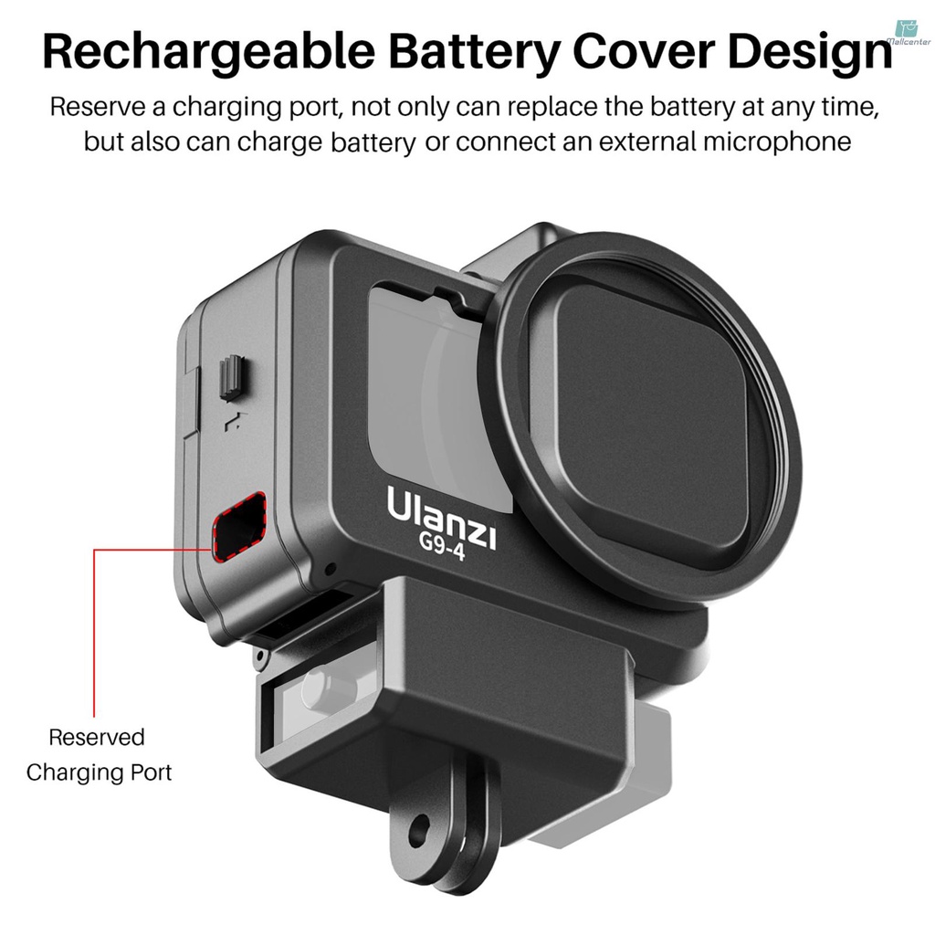 Ulanzi G9-4 Action Camera Video Cage Plastic Vlog Case Protective Housing with Dual Cold Shoe Mount 52mm Filter Adapter Extension Accessory Replacement for   10/9