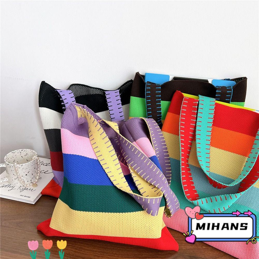 Túi Xách Đan Len Mini Màu Cầu Vồng Thời Trang Cho Nữ