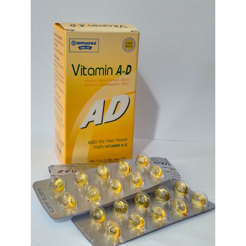 VITAMIN A - D HD Hộp 50 viên cho đôi mắt sáng, xương chắc khỏe.
