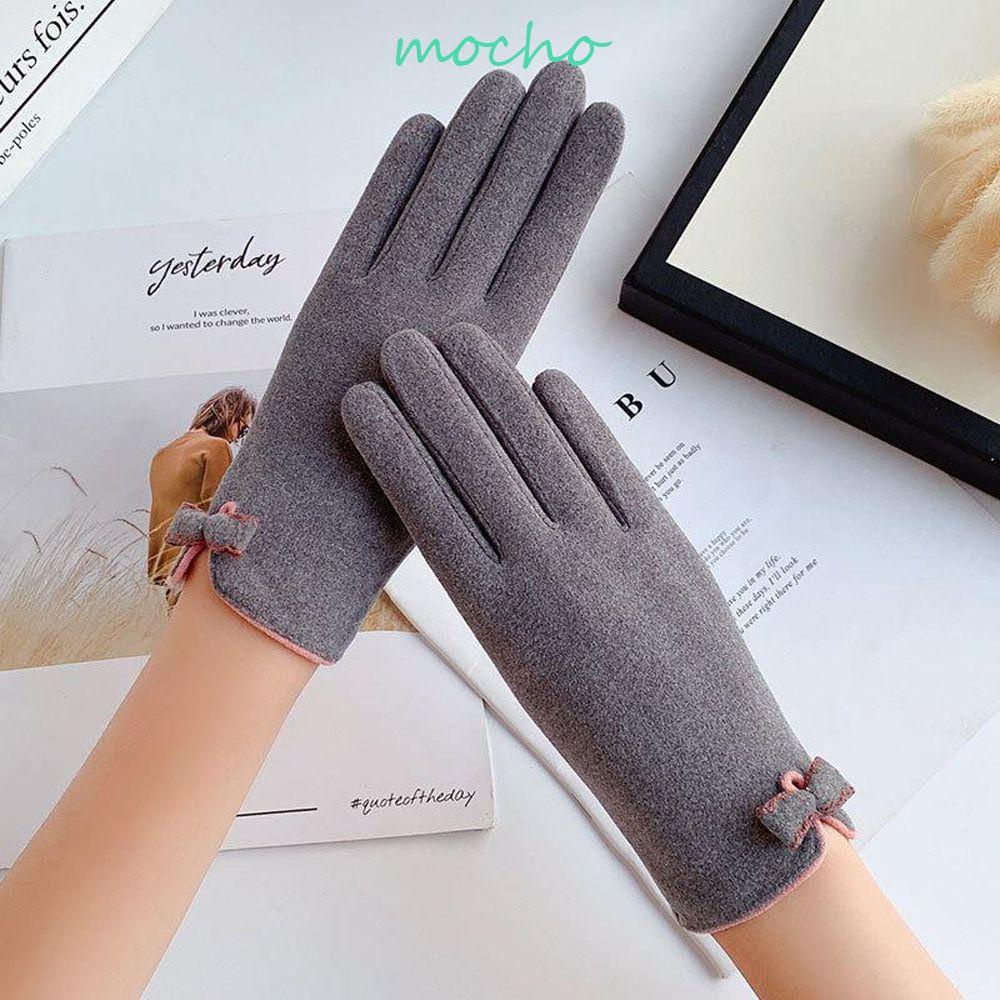 Găng Tay Ngắn Vải Nhung Giữ Ấm Chống Gió Thắt Nơ Toàn Diện Cho Nữ