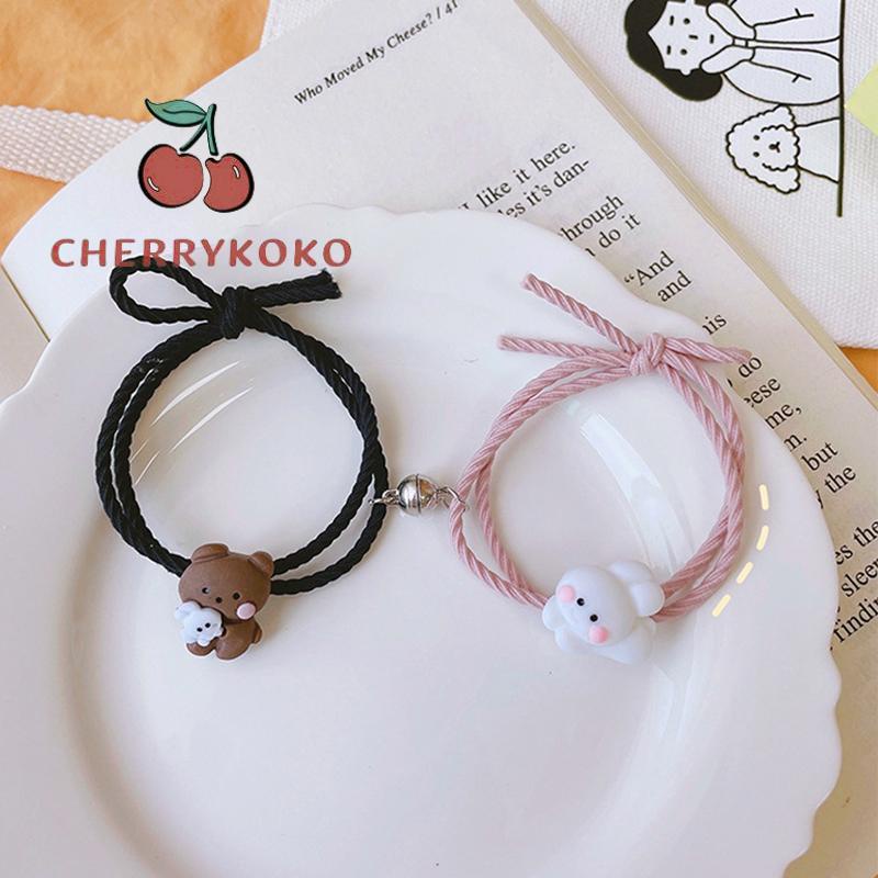 🍒🍒CHERRYKOKO Vòng Đeo Tay Cặp Đôi Bằng Cao Su Hút Nam Châm Hình Gấu/Thỏ Dễ Thương Cho Nữ