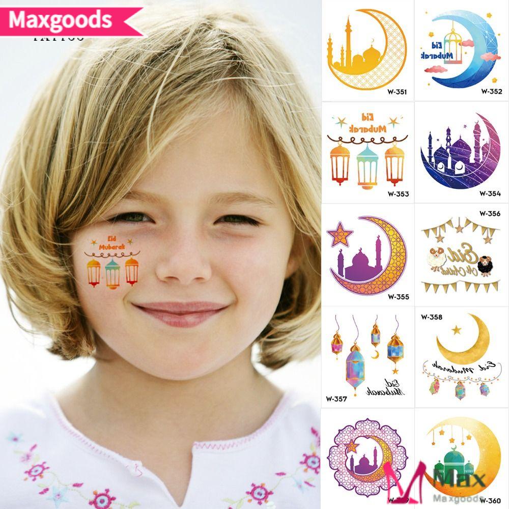 MAXG Set 50 Tấm Hình Xăm Dán Họa Tiết Eid Mubarak Dễ Lau Chùi Phong Cách Hồi Giáo