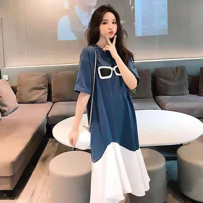 Đầm Nữ Tay Ngắn Dáng Rộng Màu Tương Phản
