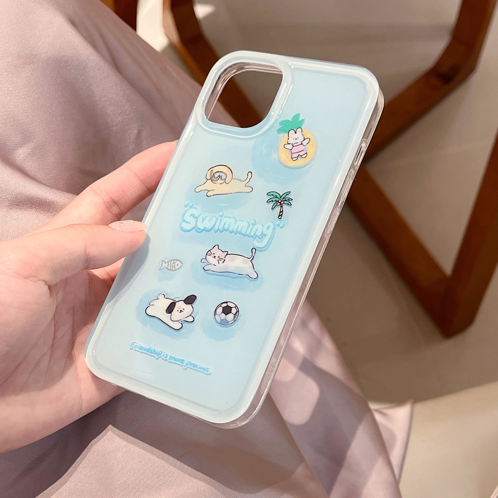 Ốp Điện Thoại tpu Silicon Mềm Trong Suốt Hai Mặt Hình Cún Lặn Biển Dễ Thương Cho iPhone 14 13 12 11 PRO MAX Đứng