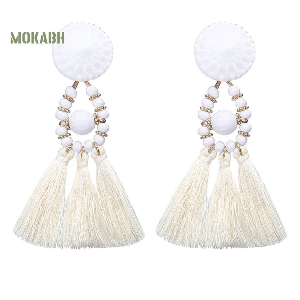 [Mok Abh] Bông Tai Tròn Đính Hạt Nhựa Resin Phong Cách Bohemian