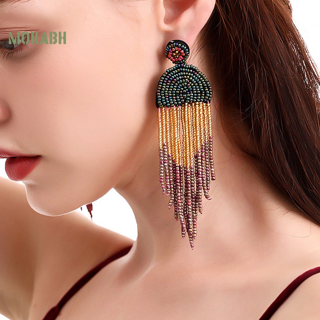 1 Cặp Bông Tai Dạng Chuỗi Hạt Nhiều Màu Sắc Phong Cách Vintage