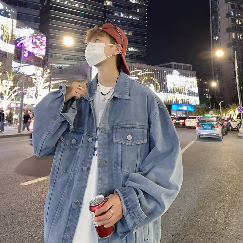 Áo Khoác Denim Dáng Rộng Phong Cách Retro Nhật Bản Thời Trang Xuân Thu Cho Nam Giới