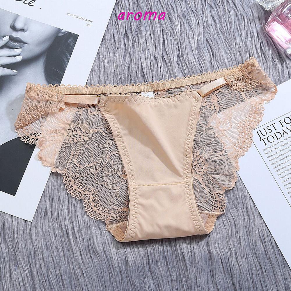 Quần Lót Cotton Lụa Lạnh Không Đường May Lưng Thấp Phối Ren Thoáng Khí Dành Cho Nữ