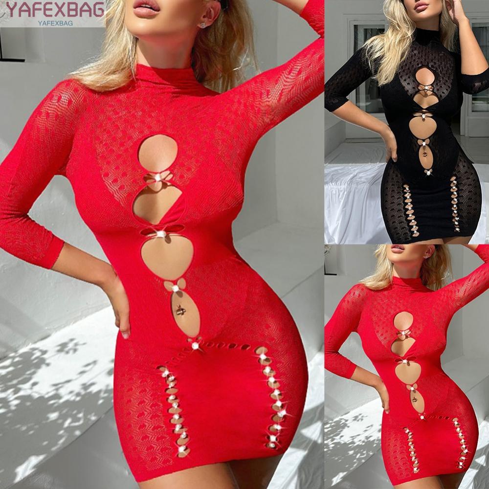Women Sexy Lingerie Long Sleeve Fishnet Body Stocking Bodysuit Nightwear Dress wsm ermh  ab e whb