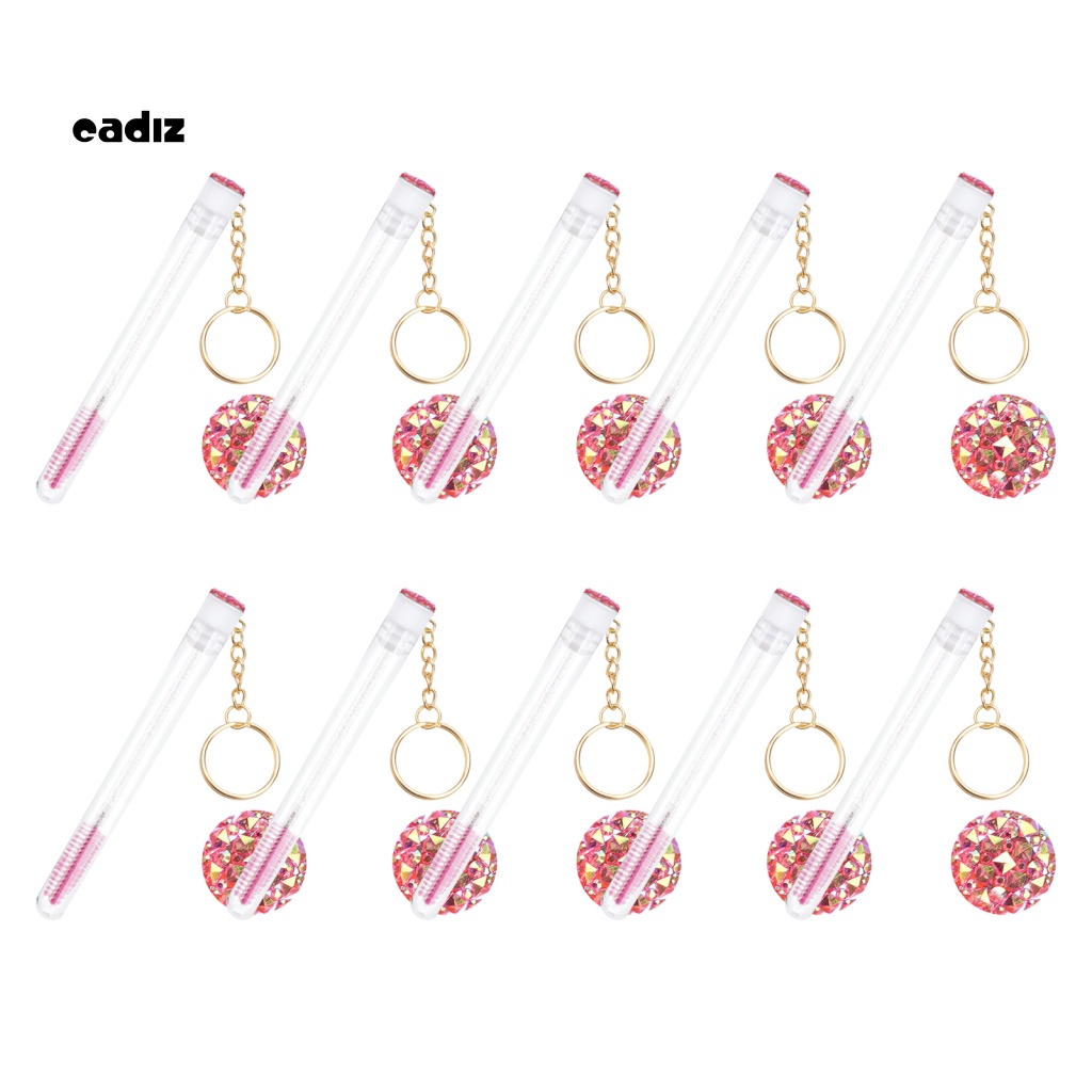 Set 10 Cọ Chuốt Lông Mi Thiết Kế Vỏ Pha Lê Có Thể Thay Thế Kèm Móc Khóa Màu Vàng