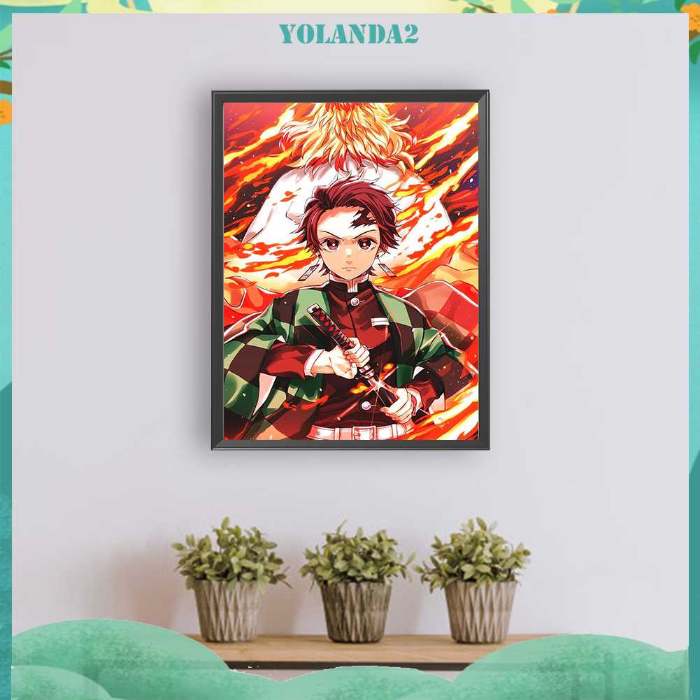 Bộ Tranh Đính Đá 5D Họa Tiết Demon Slayer Độc Đáo DIY Dùng Trang Trí Nhà Cửa