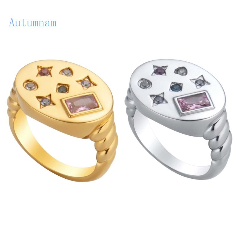 Nhẫn Kim Loại Đính Đá Zircon Nhiều Màu Cho Nữ